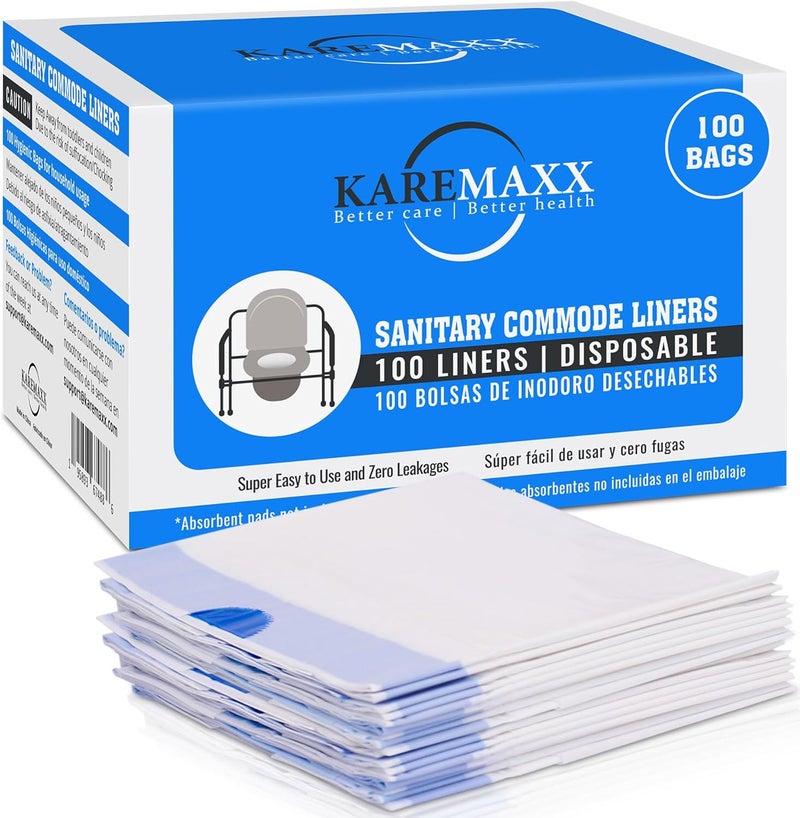 KAREMAXX 100 Bedside Commode Liners Bags for Commode Toilet - Leak Proof & Odorless Potty Liners for Portable Potty Chair Liners - Potty Bags for Portable Toilet Bag - Bedside Toilet Liners Disposable Adult - Image 1